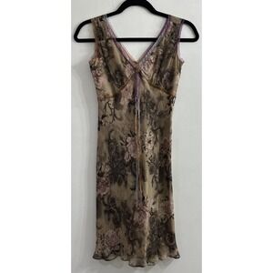 Hype Vintage Silk Slip Dress Fairy Coquette Roses Romantic V Neck 90s Y2K Sz 2